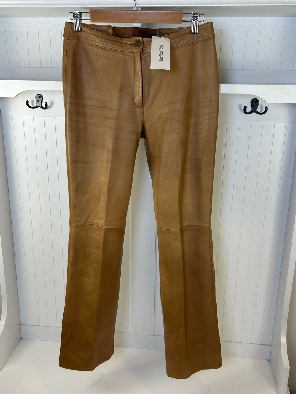 Michael Hoban North Beach Buttery Soft Cognac Leather Flare Pants 4